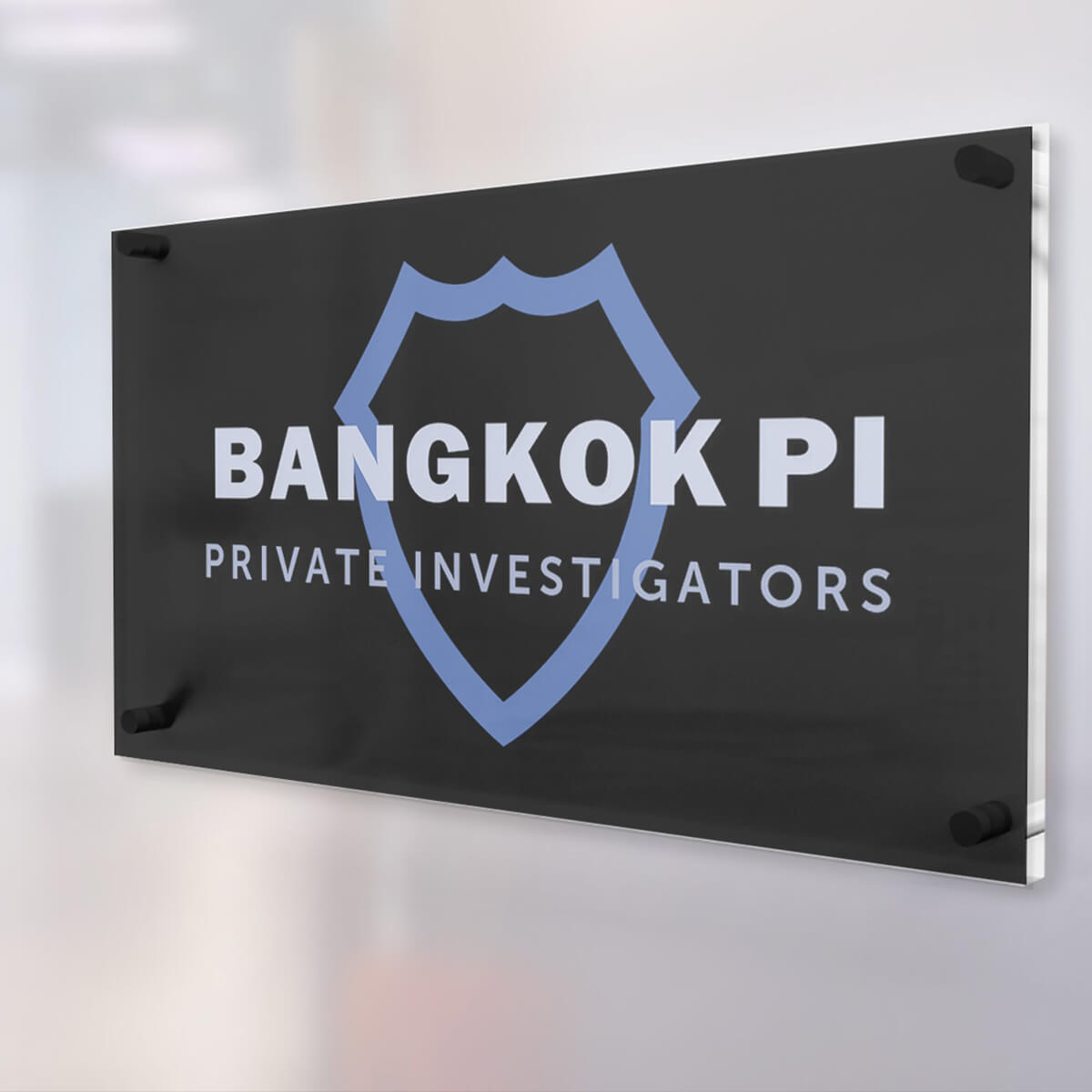 Bangkok Private Investigators logo on glass door